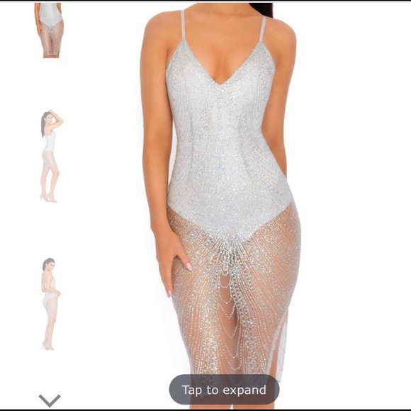 Oh Polly sheer mesh dress silver - Picture 1 of 2